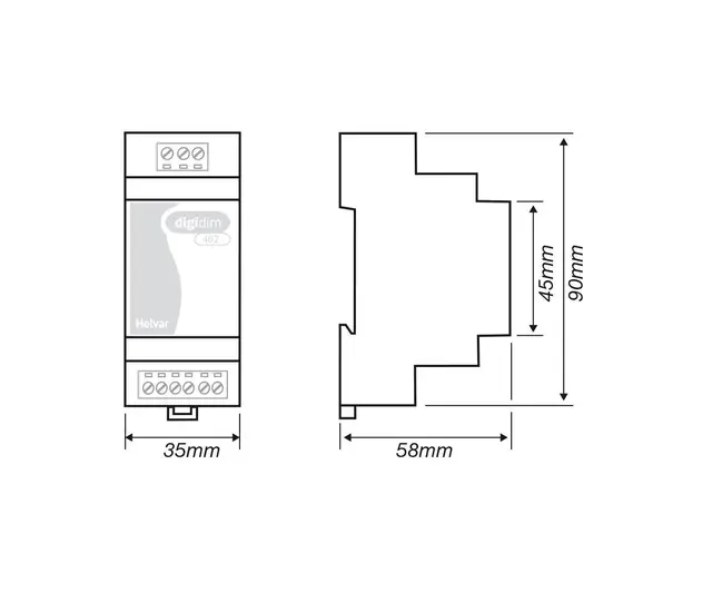 Digidim 402, strømforsyning, 250 mA Skinnemontering, 35mm 