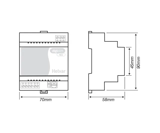 Digidim 452, dimmer, 1000 VA Skinnemontering 