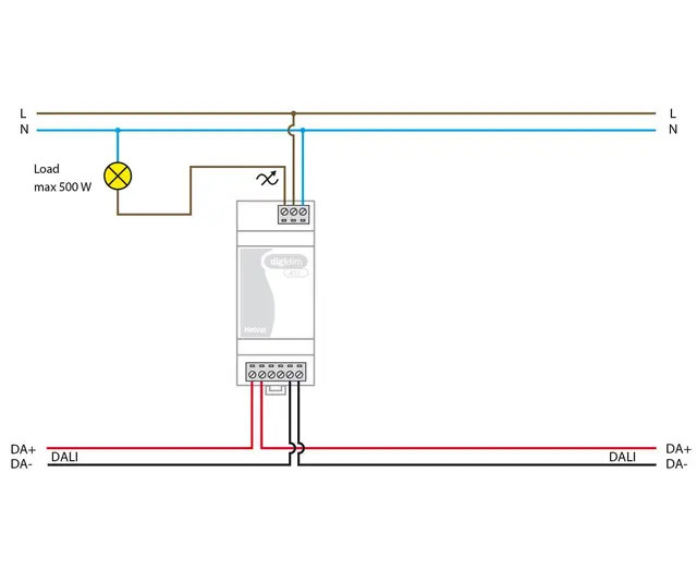 Digidim 455, 500W dimmer, fasesnitt Skinnemontering. 