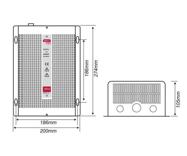 Digidim 425S, 25A dimmer, fasesnitt Skapmontering. 