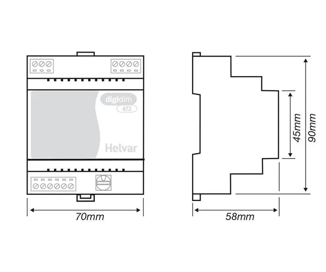 Digidim 472, converter, DALI - 1-10V/DSI Skinnemontering 