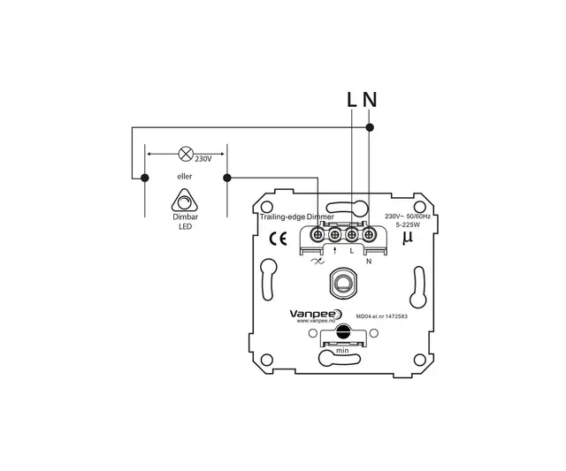 Dimmer for LED, 5- 225w faseavsnitt LED Dimmer 5-225w Faseavsnitt 