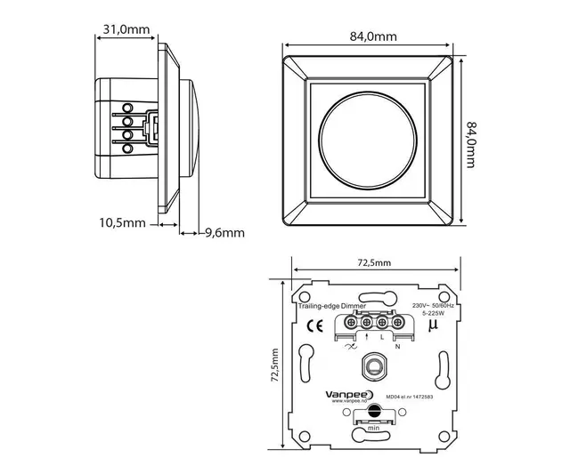 Dimmer for LED, 5- 225w faseavsnitt LED Dimmer 5-225w Faseavsnitt 