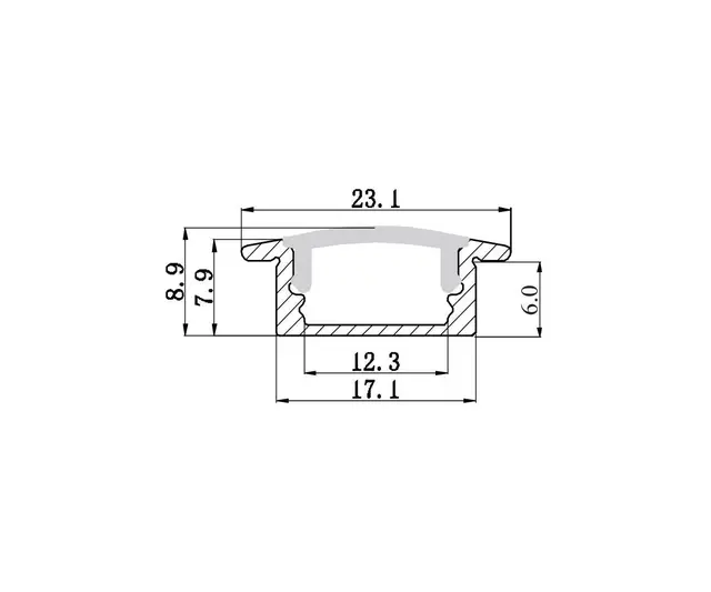 Aluminiumsprofil for innfelling, HL-B001 2M  Opal/Klar 