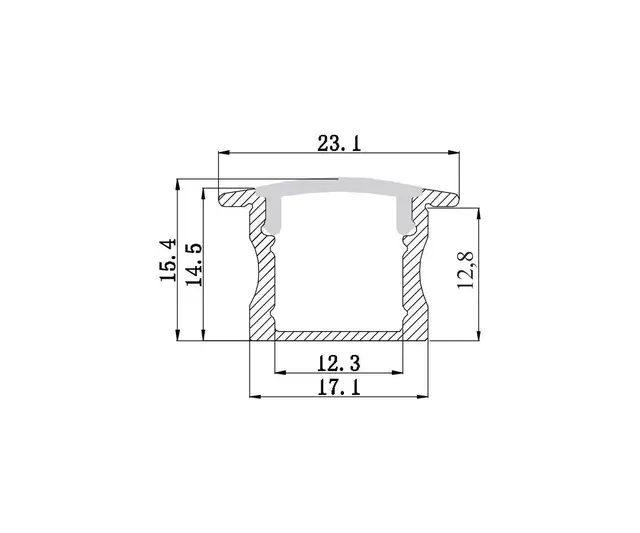 Aluminiumsprofil HL-BAPL003 Alu.profil 2M, innfelt H=15,6mm. 