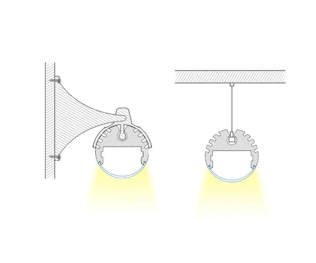 Aluminiumsprofil HL-BAPL008 Rund, for vegg og takmontering 