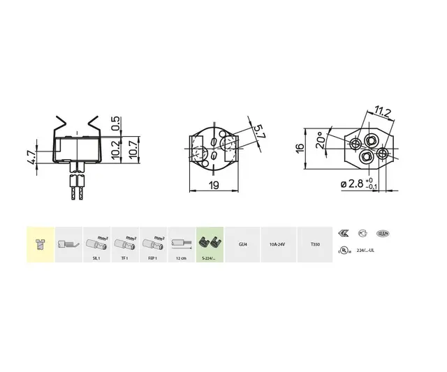 224/GU5,3-TF 15 lampeholder GU 5,3 ledning 140mm. 