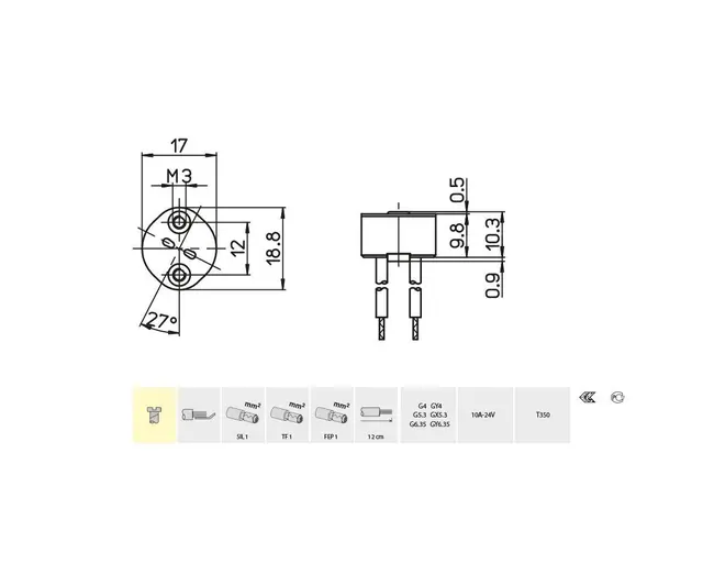 25.106.3521.00, lampeholder GY 6,35/ GX 5,3 lavvolt halogen 