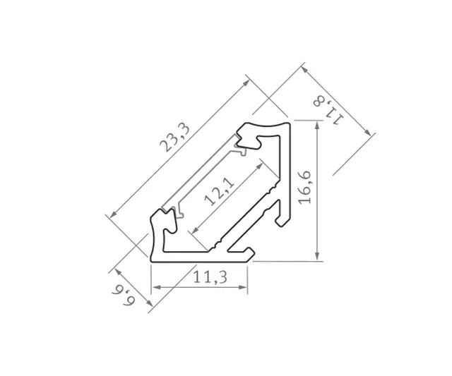Aluminiumsprofil Hjørne 2M  Aluminium Opal 23,3x11,8mm Type C 