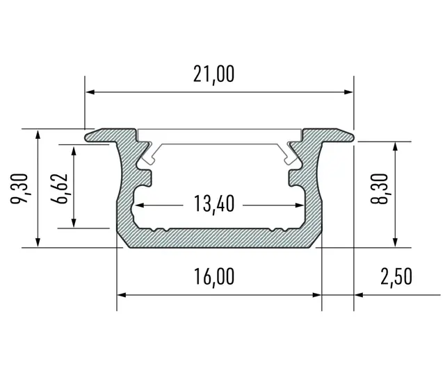 Aluminiums Profil Innfelt 2M Smal Sort Opal 16X 8,30mm Type B 