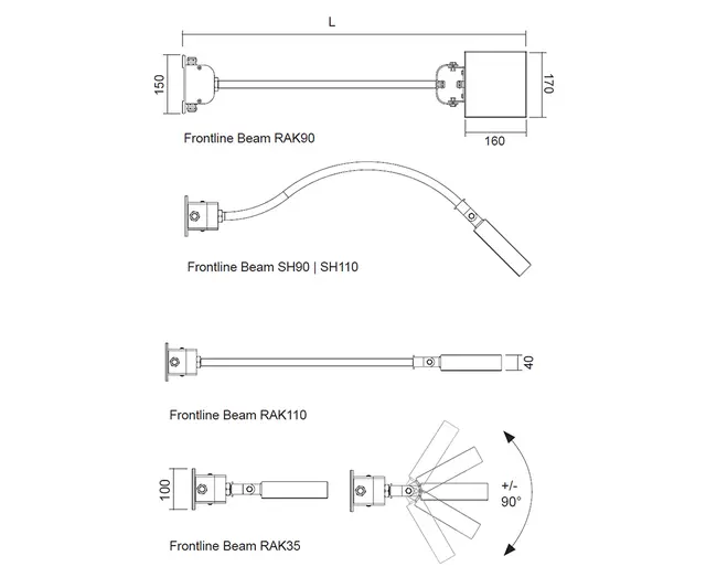 Frontline Beam Skiltlyskaster 35CM 21W GRÅ 