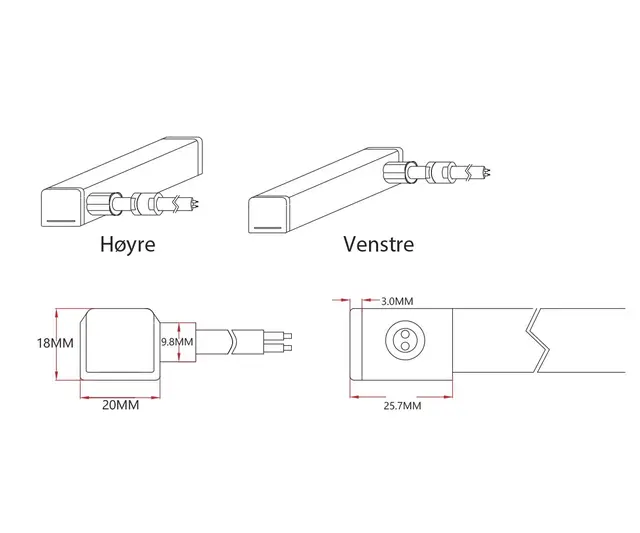 LED Neon F16 Tilførselskabel Støpt Høyre LED Neon F16 Tilf.støpt H. 