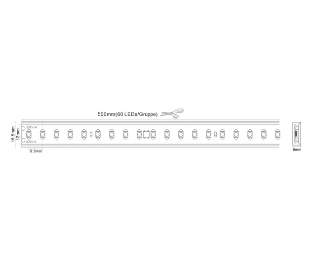 LED stripe 230V 8W/m 2700K 10m 