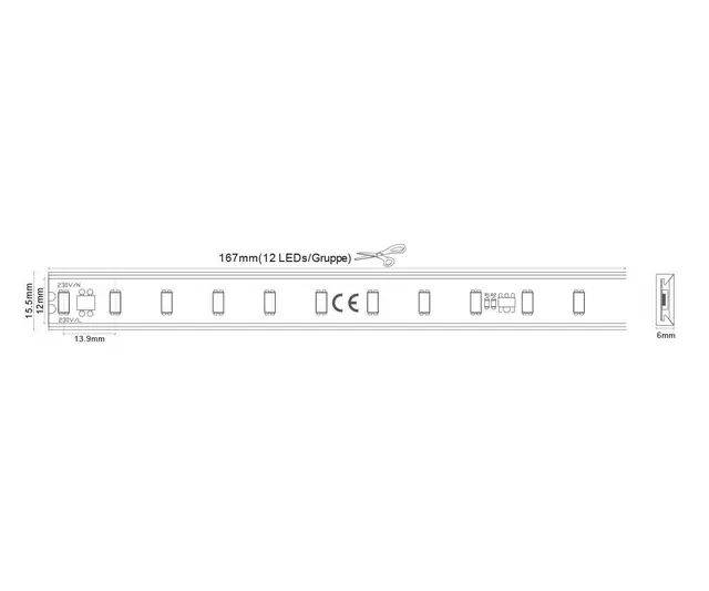 LED stripe 230V 14W/m 2700K 20m 