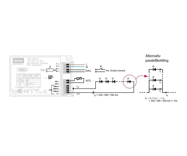 LED Driver 1x30W Dali 350mA=21W 500mA=0W 700mA=30W 