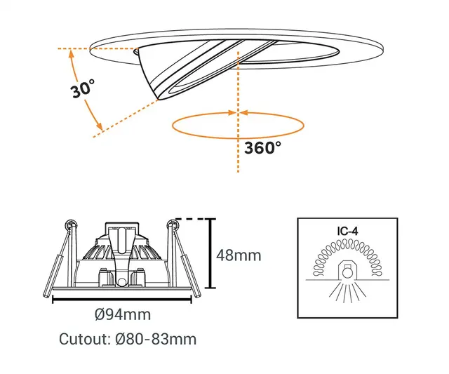 GYMBAL DOWNLIGHT 3000K M/DRIVER, HVIT Gymbal DL 9W 3000K Driver Hvit 